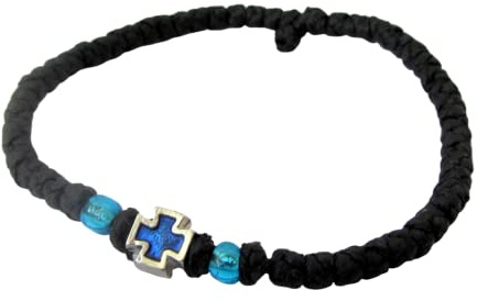 IconsGr Chotki Chapelet cire bénir Chrétien Orthodox Grec à petit fait main noeuds couleur Noir avec croix métallique du Mont Athos (Grece)