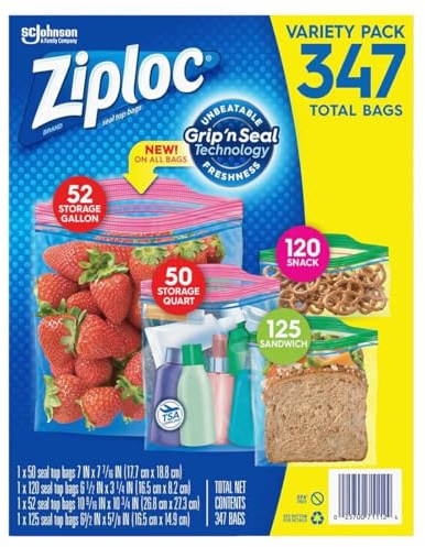 Ziplok Variety Pack, Gallon, Quart, Snack & Sandwich Bags Variety Pack 347)