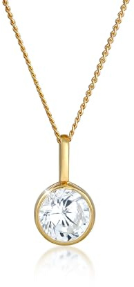 Elli Premium Halskette Damen mit Anhänger Solitär mit Zirkonia Kristalle | 585 Gelbgold 45 cm lang