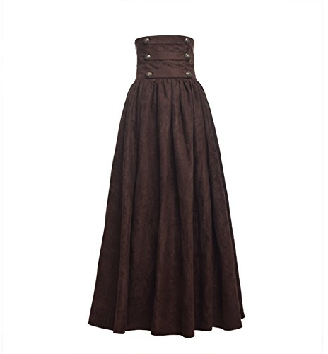 BLESSUME Gotisk Lolita Steampunk hög midja promenadkjol, Brun, L