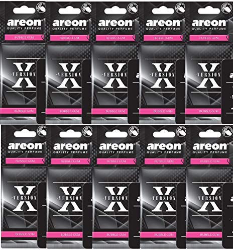 AREON X Auto Lufterfrischer Bubble Gum Duft Autoduft Kaugummi Schwarz Aufhänger Anhänger Spiegel Pappe 2D (Bubblegum Set Pack x 10)