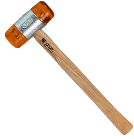 Dönges Marteau sans retour avec manche en frêne laqué - Diamètre : 50 mm - Poids : 880 g - Têtes interchangeables en jaune - Fabriqué en Allemagne - Marteau en plastique, marteau en caoutchouc,