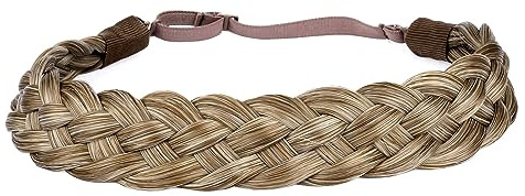 BOBIYA 5 Strang Synthetische Haar Geflochtenes Stirnband Klassische Chunky Wide Geflochtene Zöpfe Elastische Stretch Haarteil für Frauen Mädchen (Karamell Blonde)