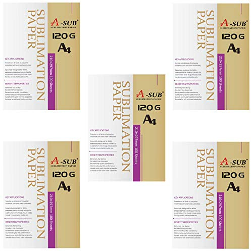 A-SUB Papel de Sublimación A4, 210x297 mm, 500 Hojas, 120 g/m², Compatible con Impresoras de Sublimación EPSON, SAWGRASS, RICOH, BROTHER