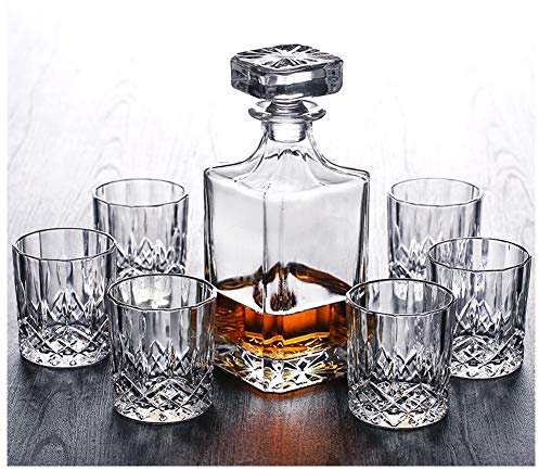 Cristal Exquis Ensemble De Carafe À Whisky Avec Verres À Whisky Et Bouchon Ensemble De Carafe À Liqueur Classique Pour Scotch Alcohol Bourbon,B