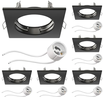 ledscom.de 6x Deckeneinbaurahmen RIR Einbaurahmen schwarz matt eckig (LED/Halogen/GU10/MR16/PAR16/50mm) inkl. GU10 Fassung