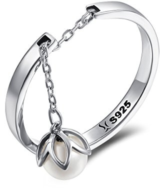Bague ouverte réglable en argent sterling avec perles de culture d'eau douce pour femmes et filles, Plaqué or blanc, Perle