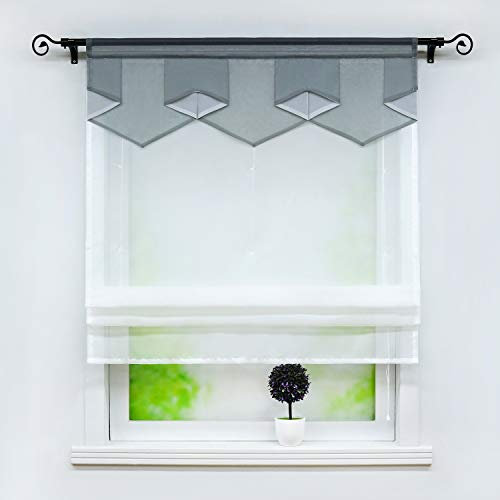 Joyswahl Voile Raffrollo Modernes Bändchenrollo mit farbigem Abschluss »Anita« Wohnzimmer transparent Gardinenschal mit Tunnelzug BxH 140x140cm Grau 1er Pack