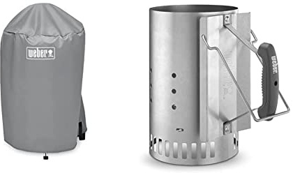 Weber Available 7175 18 Inch Charcoal Kettle Grill Cover, Schwarz, 15.9 x 22.7 x 3.8 cm & 7416 Anzündkamin Rapidfire, Grillen mit Kohle, Anzünden, 19 x 19 x 30.5 cm