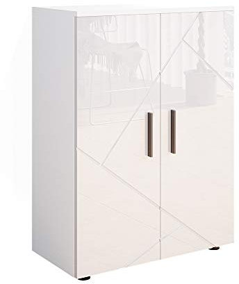 Vicco Midischrank Weiß Hochglanz Irma 60x81x30 cm - Badezimmermöbel, Zwei Türen bieten verdeckten Stauraum für Pflegeprodukte & Handtücher