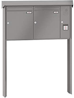 RENZ/Prisma / 2er Freistehende Briefkastenanlage Standbriefkasten mit Sprechfeld/RAL-Farbe 9007 Volumen 23 L/zum Einbetonieren/Dein-Briefkasten.de