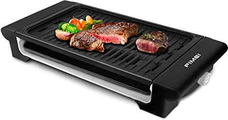 FIMEI Electric Grill, Electric Smokeless Barbecue Grill with 6 Gear Temperature Adjustment 1400W, Non-Stick, Easy Clean, Suitable for outdoor and indoor barbecue