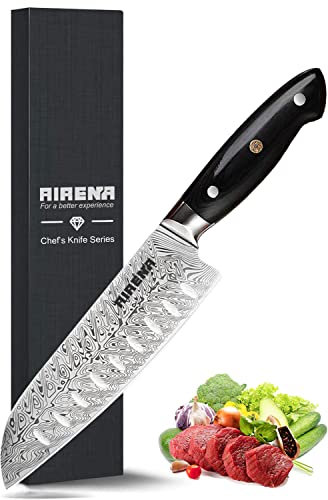 AIRENA Santoku Messer - 7 Japanisches Stil Küchenmesser - X50CrMov15 Deutsche Stahlklinge & Full-Tang Ergonomischer Pakkaholz-Griff - Beste Leistung & Ultrascharfes Kochmesser mit Geschenkbox