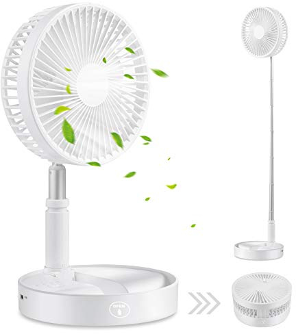 Eshomey Desk fan,Portable Foldaway Stand Fan,PortableFans Rechargeable Foldaway Fan,Desk and Table Fan with Adjustable Height with 4 Speed Modes Outdoor Camping Travel, Home, Office, Kitchen (White)