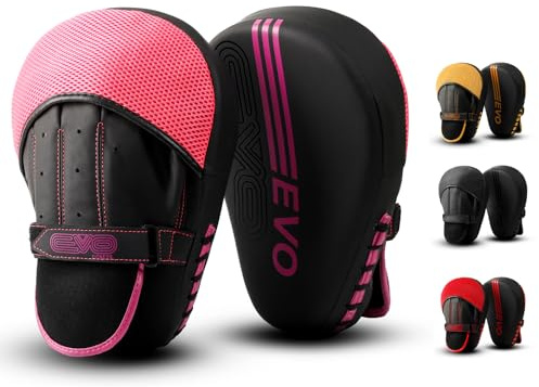 EVO Fitness Curved Matte Black Boxing Pads Men focus Mitts Punching Women MMA Muay Thai Martial Arts KickBoxing Hook and jab Hand Target Strike Shield Training Pads (Pink)