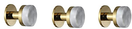 GLYYRLR Handtuchhaken Gold und Weiß Kleiderhaken Wandhaken Hakenleiste Messing und Marmor Mantelhaken, Garderobenhaken für Küche, Büro, Bad, Keine Bohrinstallation,3 Pack