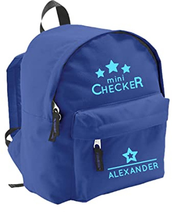 Kindergartenrucksack mit Namen | inkl. NAMENSDRUCK | Motiv Mini Checker | Rucksack für Kinder Jungen Mädchen hell-blau & Cooler Spruch