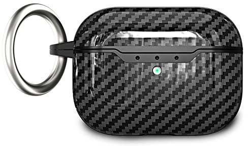 AKABEILA Custodia per AirPods Pro 2 Cover Case con Moschettone, TPU Fibra Carbonio AirPods Pro 2 2022 Custodia di Ricarica AirPods Pro 2a Generazione Copertura Portachiavi LED Anteriore Visibile
