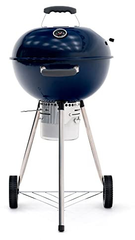 KEKAI Barbacoa de Carbón Portátil con Ruedas Yellowstone 58x47x100 cm de Acero Inoxidable Redonda con Tapa Protectora y Encendedor Acabado Esmaltado en Azul