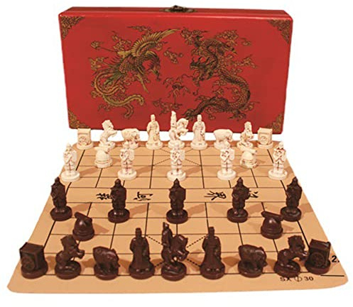 Vintage Chinese Chess Terracotta Warrior 32 Chess Set Xiangqi Travel Game Set, Wooden Chess Traditional Tabletop Strategy and Skill Game Puzzle Games for Adults