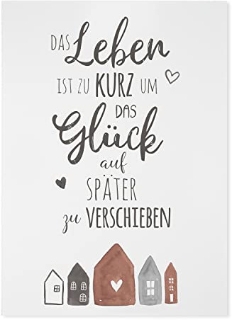 Interluxe Holzschild Schild Wandtafel 28x20cm - Das Leben ist zu kurz Glück - Schild mit Spruch Häuschen Dekoschild Familie Freunde Home