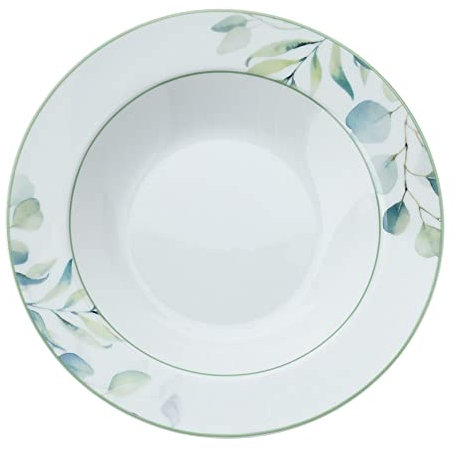 HERVIT Juego de seis platos hondos de porcelana con decoración floral Botánica Ø21,5 cm