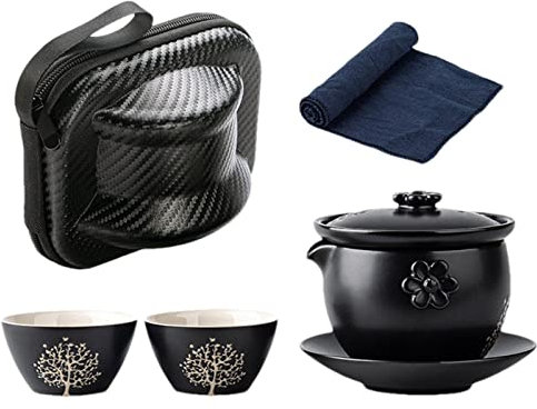 Juego de té japonés, Juego de té de Porcelana con 1, 2 Tazas de té, 1 infusor, 1 Bandeja de té y 1 Estuche de Almacenamiento, Hermoso Juego de té asiático para Amantes del