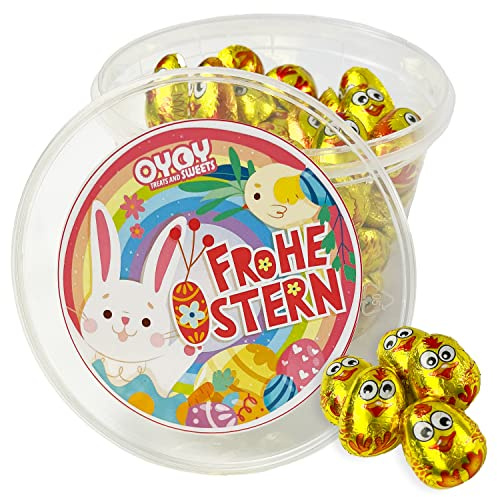 OYOY | 500g Goldene Schokoladen Küken Geschenkbox | Milchschokolade mit Milchcremefüllung ca 66 Stück | Osterschokolade Geschenk Kinder Erwachsene