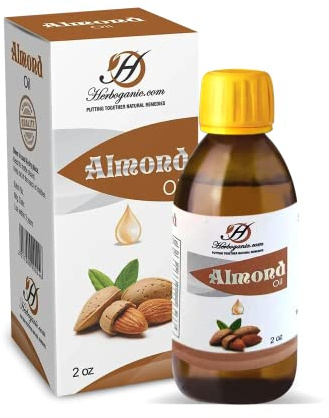 HERBOGANIC Pure Almond Oil, Natural Body Oil for Skin and Hair, Moisturizing Almond Oil for Face,Promote Glowing and Healthy Skin- 2 Oz Bottle