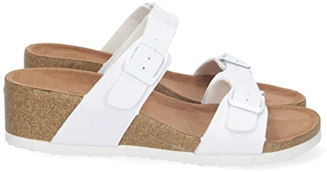 shoes&blues.es 73283 Sandalia de Cuna para Mujer, Comoda, Estilo Bio, Palas Ajustables con Hebilla, y Talon Abierto Blanco Talla 39