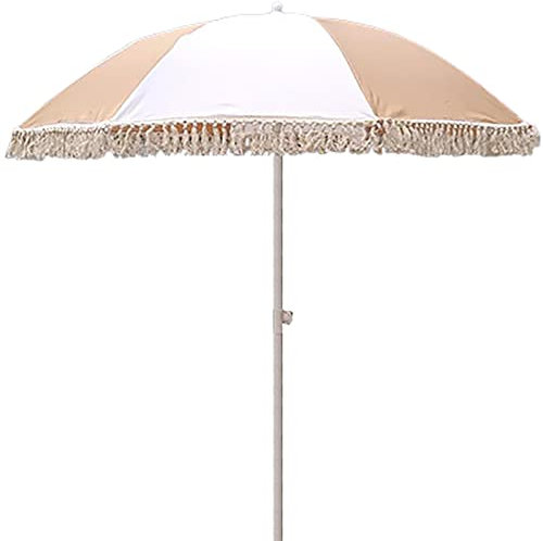 HZSCL Curry Beige Geknoteter Quaste Sonnenschirm, Gartenschirm, Klappbarer Strandschirm, Terrassenschirm Mit Kippvorrichtung (mit Schirmtasche) - Ohne Fuß - 2m