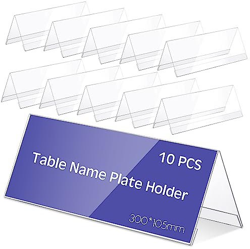 Gulfmew 10 Stück Acryl Tisch Namensschilder Transparenter Tischaufsteller Wiederverwendbare Namensschild Dachform Aufsteller Acryl Etikettenhalter für Konferenz Hochzeit Schreibtisch, 30 x 10,5 cm