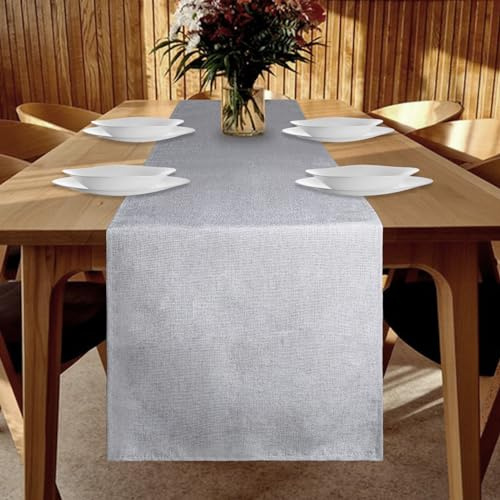 YUNSHANGHE Tischläufer Wasserdichter 40 x 140 cm Tischläufer Frühling Modern Leinenoptik Abwaschbar Tischband Perfekt für Esszimmer Party Feiertag Dekoration (Hellgrau)