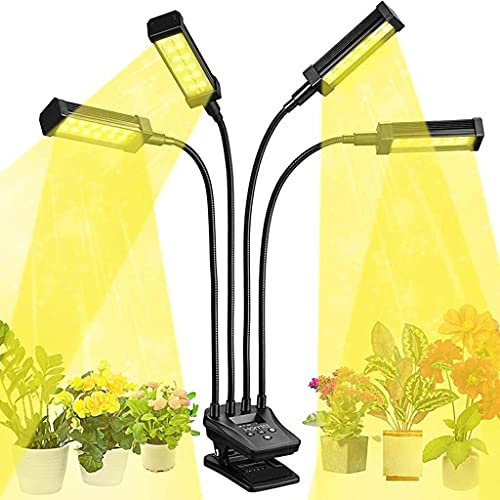 GaRcan Wachstumslicht für Zimmerpflanzen, Vollspektrum-Wachstumslampe mit LCD-Display-Timer, LCD-Pflanzenwachstumslampen mit 0–24-Stunden-Timer, 4 Schaltmodi, Verstellbarer Hals