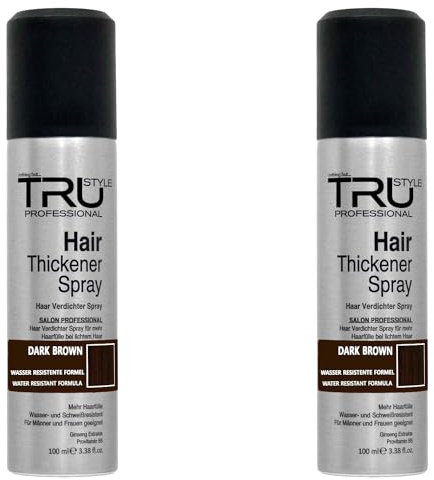 Tru Haarverdichter Spray Dunkel Braun - 2x 100ml Haarauffüller für Männer und Frauen, Sofort-Effekt Haarverdichtung, Kaschiert Haarausfall und lichtes Haar