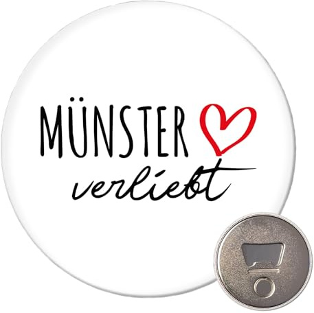 Huuraa Magnet Münster verliebt Geschenk | 59mm Kühlschrankmagnet rund Flaschenöffner Geschenkidee dekorativer Magnet für Magnettafel, Kühlschrank oder Whiteboard