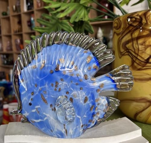 DECRZPB Farbige Glasurkunst Blaue Tropische Fisch-Glasfigur handgefertigt mundgeblasenes Glas Briefbeschwerer Geschenk zum Geburtstag Heimdekoration Tischdekoration