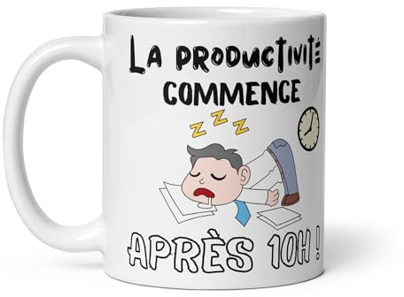 Chatcripant Mug Humour Bureau Productivité Après 10h – Tasse Drôle Travail Café – Cadeau Collègue Original Homme Femme – Idée Cadeau Bureau Anniversaire Travail (Pas avant 10h)