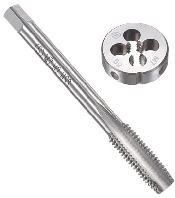 TOP-VIGOR M7 x 1mm Metric Tap and Die Set, Machine Thread Screw Tap with Round Threading Die, Heavy Duty Tap & Die Kit for DIY, Repair, Cutting External and Internal Thread