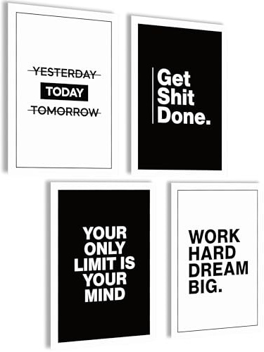 Motivation Poster und Bilder - Aesthetic Fitness, Growth Mindset, Gym - Deko für Büro, Badezimmer, Küche - Schwarz Weiß