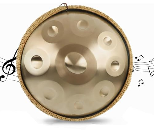 Handpan Drum 440HZ, Harmonic Handpan Drum in D-Moll 9 Töne 22 Zoll Hand Pan, Wunderschone Melodie, FüR Klangheilung, dass der perfekte Ton an Ihre Hände geliefert wird (goldener, 9-Ton)