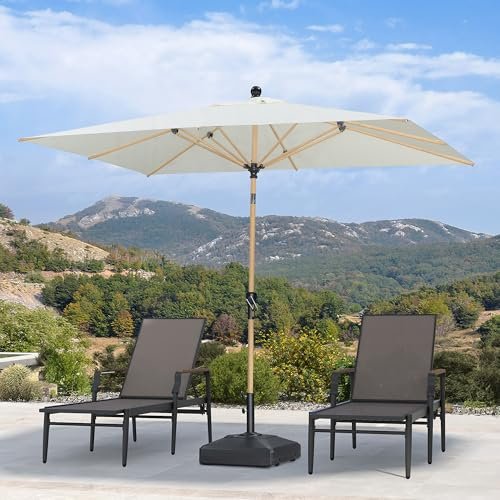 PURPLE LEAF Ombrellone da giardino all'aperto reclinabile, ombrellone rettangolare 1,8 x 2,7 m in alluminio, ombrellone in teak anti-vento e anti-UPF, per spiaggia, terrazza, patio, crema