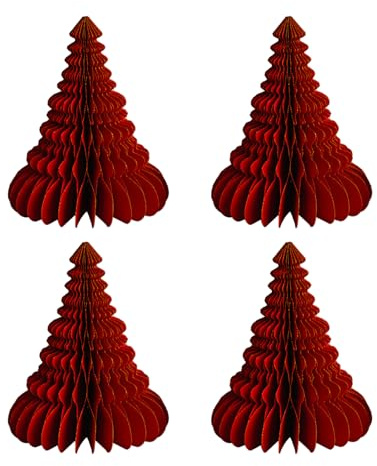 Joaecosmhui Wabendekor Classic Trees - Papier Weihnachtsbaum, Weihnachtsanhänger 4er Set, Höhe ca. 10 cm, Faltbare Weihnachtsdeko (4 Stück Rot - D)