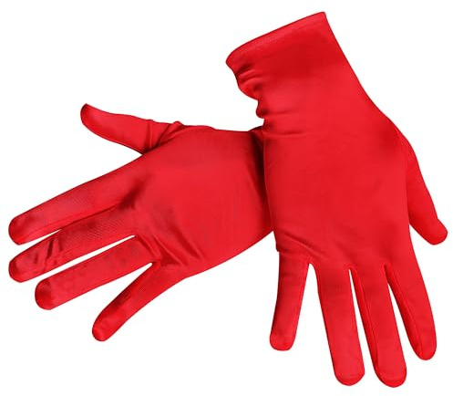 JUNART Satinhandschuhe für Damen, Kurze Abendhandschuhe, Weiche und Bequeme Handschuhe für Hochzeitsfeier, Halloween, Cosplay-Kostüm(Rot)