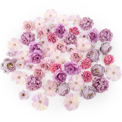 LARDUX 60 PCS Artificial Flower Heads-Mini purple fake flowers Silk Flower for Crafts,decorations for Wedding Bridal Baby Shower Home DIY Party Decoration,2-5CM
