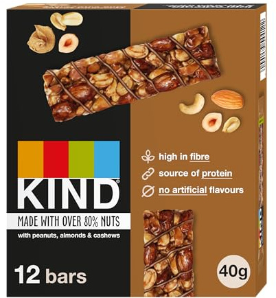 KIND Bars, Hazelnut Butter Milk Chocolate, Healthy Snack, Gluten Free Snack Bars, No Artificial Colours, Flavours or Preservatives, Multipack 12 x 40g