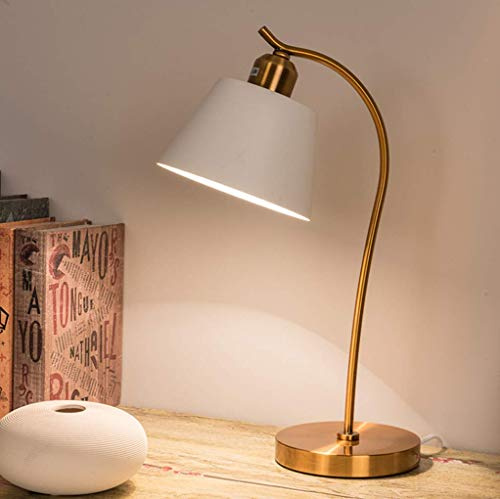 SSNCcNC Weiß, E27 Vintage Gold Tischleuchte Einfache Kunst Büro Studieren Schlafzimmer Leseleuchte Retro Klassisch Eisen Lernlampe Schreibtischlampen Dekorative Nachttischlampe