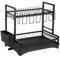 Kvota Abtropfgestell Geschirr-Besteck, 38x42x30cm, Abtropfhalter Geschirrständer mit Abtropfschale und Abfluss 2-Stufen, schwarz I abtropfgestell Geschirr I Dish Drying Rack