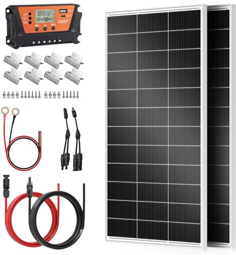 WERCHTAY 400w Monokristallines Kit de panneaux solaires, 2pcs 200 Watt module solaire avec 30 A Solarladeregler 5m câble solaire Z-Fixation Clammern idéal pour réseau dépendant 12 Volts module PV