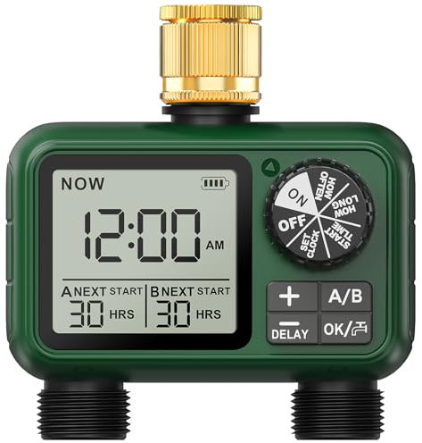 XinFuture Sprinkler Timer, Large LCD display 2 Zone,Water Timer,with Rain Delay, Manual & Automatic Watering System for Garden Hose Faucet, Outdoor Irrigation Controller